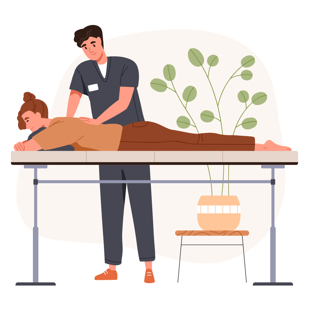 Physiotherapeut gibt einer Frau auf einer Liege, eine Rückenmassage